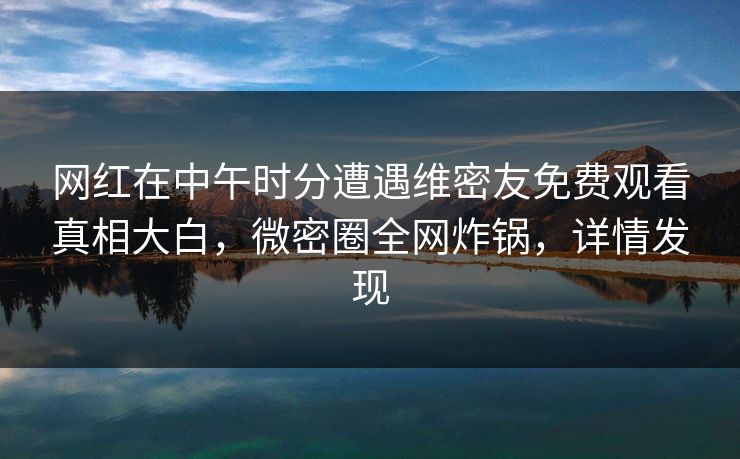 网红在中午时分遭遇维密友免费观看真相大白,微密圈全网炸锅,详情发现