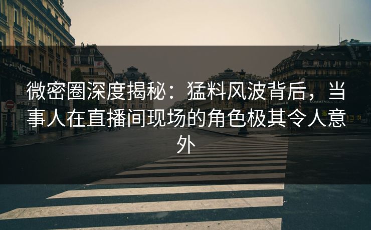 微密圈深度揭秘:猛料风波背后,当事人在直播间现场的角色极其令人意外